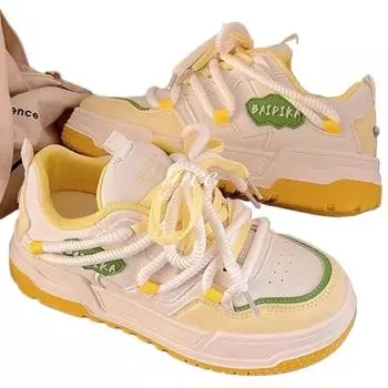 SyfIyno Новые кроссовки для девочек в студенческом стиле, повседневная спортивная обувь Y2k, симпатичные розовые, желтые кроссовки для женщин, корейские теннисные туфли на шнуровке 35 оранжевый