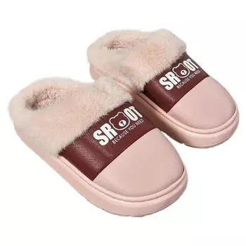 SyfIyno Новые осенне-зимние домашние нескользящие водонепроницаемые тапочки из искусственной кожи с теплым плюшем и толстой подошвой для пары из хлопка 38-39 коричневый