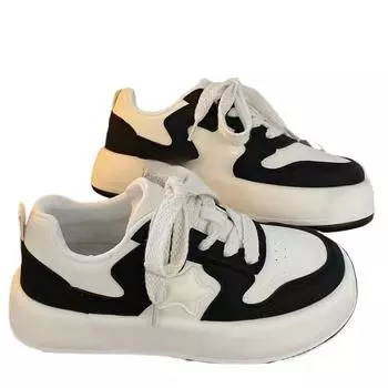 SyfIyno Новые туфли с толстой подошвой и круглым носком, с большим носком, несколько дизайнерских туфель со звездами, универсальные туфли в стиле Гонконга, повседневные туфли на высоком каблуке 35 бежевый