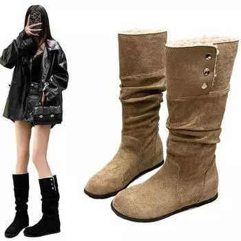SyfIyno новые удобные женские зимние теплые и модные высокие сапоги на толстой подошве для похудения Zapatos Mujer 35 хаки