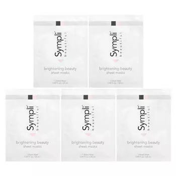 Sympli Beautiful, Осветляющая косметическая тканевая маска, 5 тканевых масок, 25 мл (0,85 унции) каждый