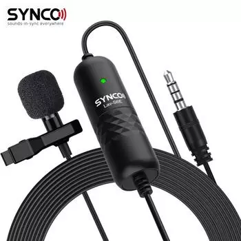 SYNCO Lav-S6E Профессиональный петличный микрофон, всенаправленный конденсаторный петличный микрофон с зажимом чёрный