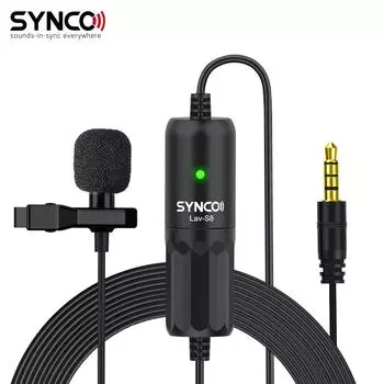 SYNCO Lav-S8 Профессиональный петличный микрофон, всенаправленный петличный микрофон с шумоподавлением чёрный