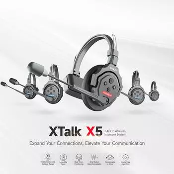 SYNCO Xtalk X5 Беспроводная гарнитура для внутренней связи на 5 человек Беспроводная гарнитура 2.4G с микрофоном 1 Pack
