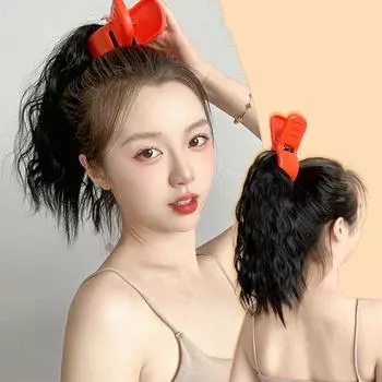Syntheitc Water Wave Claw Конский хвост на заколке для наращивания волос в стиле аниме Милые волосы Красный зажим Короткий вьющийся парик с хвостиком