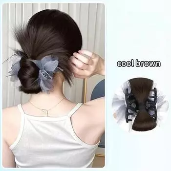 Synthetic Hair Bun Wig Ponytail Flower Design Hair Clip Heat Resistant Fiber Bun Chignon For Women And Girls Daily Party