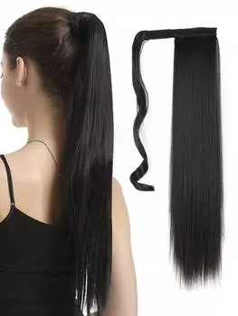 Синтетический длинный прямой конский хвост 22 дюйма обернутый вокруг клипсы накладные волосы натуральный шиньон черно-коричневый искусственный конский хвост 22inch