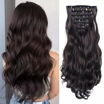 Синтетические длинные волнистые накладные волосы на клипсах для наращивания волос на всю голову, густые мягкие накладные волосы на клипсах для повседневной носки 60CM