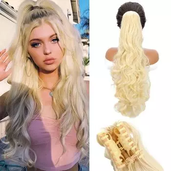 Synthetic Long Wavy Curly Claw In Ponytail Extensions Natural Looking Drawstring Ponytail Wig For Women Daily Cosplay Party Wear 65cm