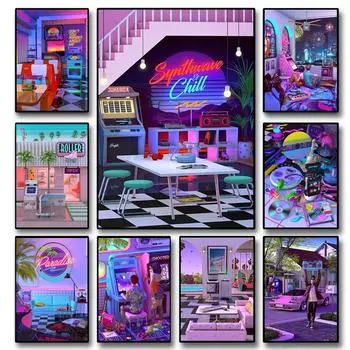 Synthwave 80-х Кинотеатр Roller Disco Spinningwave Радио Love Art Холст Картины И Печать Постеры Стена Гостиная Дом Безрамный 21x30cm No Framed