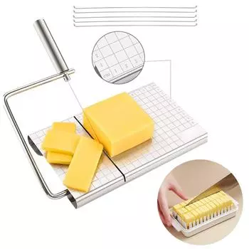 Сырорезки Сырорезка из нержавеющей стали с 5 сменными проволоками, металлическим сырорезом и разделочной доской - для блочного сыра