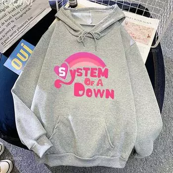System of A Down Hoodie Streetwear Гранж Одежда Зимние флисовые толстовки Винтажные мужские/женские Sudaderas Пуловеры XS серый