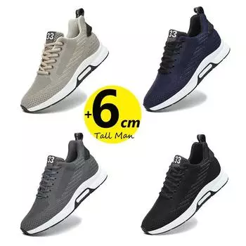 SYTK Sneakers Men Height Increase Insoles 6cm Elevator Shoes Taller Heel Lift Plus Size 37-46 37 чёрный