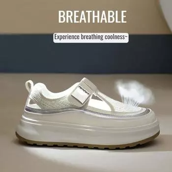 Женские летние туфли SYTK Muffin на толстой подошве, дышащие, низкие, повседневные, белые туфли 225 бежевый