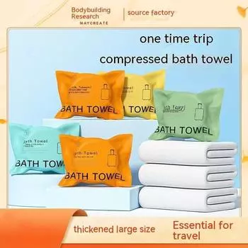Сжатое банное полотенце для путешествий, 70x140 см, качество гостиничного качества, на 60% толще и увеличенный абсорбирующий материал, более гигиенично, изготовлено из растительного волокна.