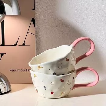Сжатые вручную нестандартные керамические кружки, симпатичные кофейные чашки с изображением медведя и кролика, чашка для детского завтрака, овсянки, молока, воды, креативный подарок 300ML розовый
