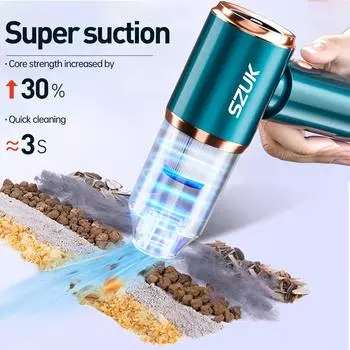 SZUK Mini Car Vacuum Cleaner Powerful Cleaning Machine Handheld Portable for Car Computer Blow Home Wireless Cleaner синий