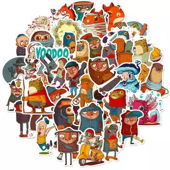 ! T01040444 Прозрачные 50 листов наклеек Он и Она Чемодан Холодильник Скейтборд Наклейки Детские Наклейки с Животными