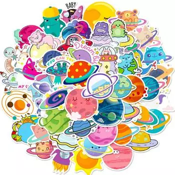 T01040761 Clearance 50 Universe Planet Stickers Ins Wind Personality Galaxy Planet Cartoon Graffiti Student