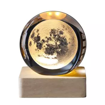 T0# 3D гравированный маленький стеклянный шар декоративный USB зарядка для спальни декор (Сатурн)