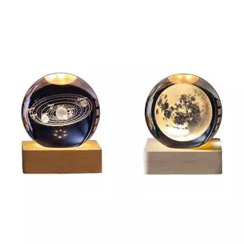 T0# 3D гравированный маленький стеклянный шар декоративный USB зарядка для спальни декор (солнечная система