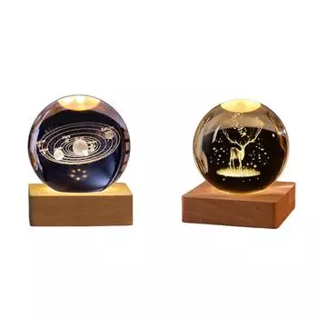 T0# 3D гравированный маленький стеклянный шар декоративный USB зарядка для спальни декор (солнечная система