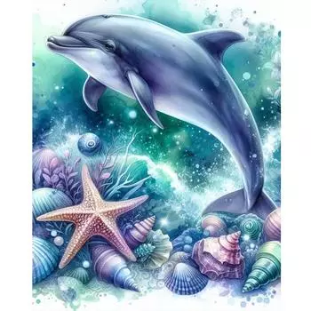 T0# 5D DIY Полный Круглый Дрель Алмазная Картина Дельфин Набор Домашний Декор Искусство Craft40x