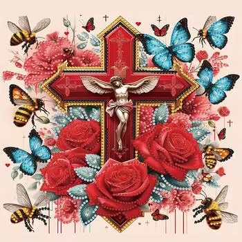 T0# 5D DIY Partial Special Shaped Drill Diamond Painting Cross Flower Kit Decor WQ393