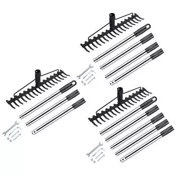 T0# Длинные ручные грабли 3,9/5,2/6,6 футов, металлические грабли для листьев шириной 17 дюймов, регулируемые длинные ха 4 sections of 1.6m