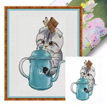 T0# Полная вышивка египетской хлопковой нитью 14CT с принтом кота, набор для вышивки крестом 2