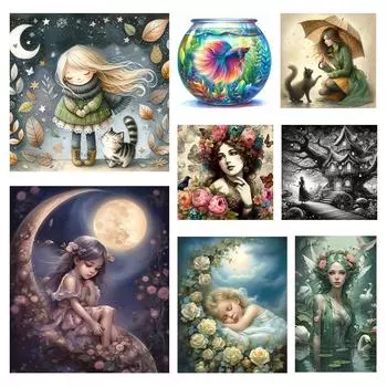 T0# Полная вышивка Эко-хлопковая нить 11CT Напечатанная Девочка Набор для вышивки крестом Искусство 2