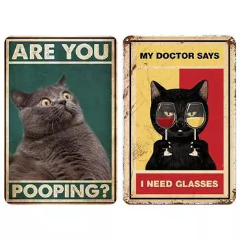 T0# Винтажная металлическая пластина с изображением кошки, прямоугольная железная картина, настенное искусство, домашний бар, декор 1