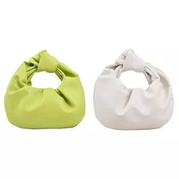 T0# Women Knotted Handbag PU Leather Cloud Wrist Bag for Outdoor Travel (Green)
