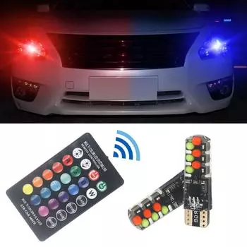 T10 W5w RGB светодиодная лампа 12SMD COB Canbus 194 168 автомобильный пульт дистанционного управления вспышка/стробоскоп для чтения клиновой светильник габаритные огни аксессуары 2pcs