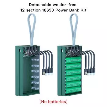 T12D 18650 DIY Power Bank Base с кабелем Micro USB Type C, фонариком, чехлом для быстрого Power Bank 18650, держателем для аккумулятора, зарядным устройством Normal version чёрный