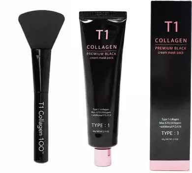 T1 COLLAGEN Face Mask Premium Black 60g Collagen Glowing Skin Apply and Peel Off Pack Collagen Face Mask Korean Cosmetics (с лопаточкой)