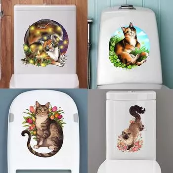 T286 # милый кот Наклейка на стену Ванная Комната Декор для туалета Гостиная Шкаф украшения дома наклейки украсить самоклеящаяся фреска A-PET