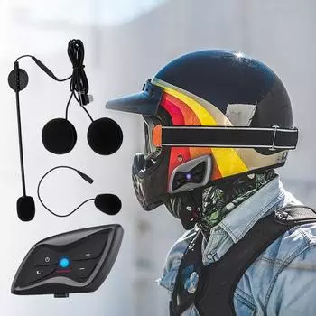 T2 Мотоциклетный домофон IP65 Водонепроницаемый Hi-Fi звук с длительным временем ожидания Bluetooth-совместимая гарнитура для мотоциклетного шлема 5,1 для езды на велосипеде 1pc чёрный