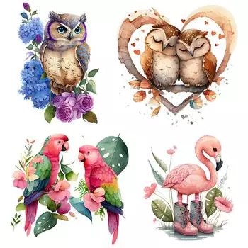 T303 # Сова Попугаи Птицы Цапля Цветочные Мультяшные Животные Стикер Стены Ванная Комната Туалет Декор Гостиная Шкаф Холодильник Наклейки A-20x30cm-PET