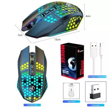 T500 2,4G Беспроводная игровая мышь 1600DPI Перезаряжаемая оптическая бесшумная мышь с радужной подсветкой 7 чёрный