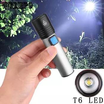 T6 фонарик встроенный аккумулятор USB зарядка телескопический зум LED портативный фонарик сильного света серебряный
