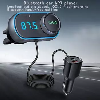 T78 Автомобильный FM-передатчик USB QC3.0 Быстрая зарядка Автомобильный комплект Беспроводная гарнитура Bluetooth 5.0 MP3-плеер Автомобильные аксессуары чёрный