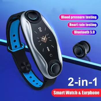 T90 Беспроводные Bluetooth-наушники Смарт-часы 2 в 1 TWS Наушники Водонепроницаемый трекер здоровья Мультиспортивный фитнес-браслет