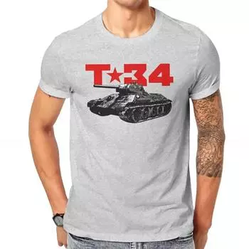 T-34 Tank Pattern Casual T-Shirts Russian USSR CCCP Style Streetwear Casual Short Sleeve Men s T-shirts S