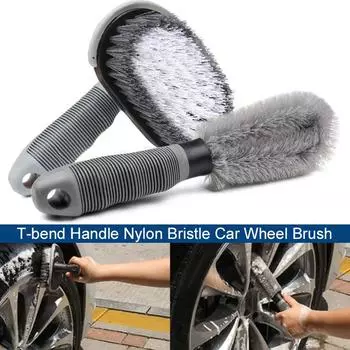 T-bend Handle Car Wheel Brush Nylon Bristle Tire Cleaning Brushes Cleaning Tools Car Detailing Wheel Hub Gap Cleaning Brushes