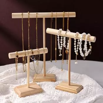Т-образная деревянная подставка для ювелирных изделий, держатель для ожерелий и колец, настольные стеллажи для хранения, подвесной держатель, домашний органайзер для ювелирных изделий S1