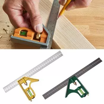 Т-образная квадратная линейка из нержавеющей стали, регулируемая скользящая комбинированная квадратная линейка и транспортир, измерение уровня 12 дюймов жёлтый