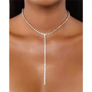 Т-образное длинное ожерелье с кисточками со стразами, простая темпераментная цепочка с кристаллами и воротником, женская цепочка на шею 1 pc золотой
