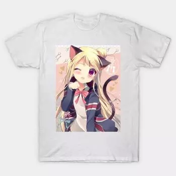 T Рубашка женщин Девушка-кошка Harajuku Печать Кавайи футболка Летний короткий рукав женский футболка Top Tee S