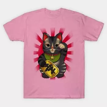 T Рубашка женщин Lucky Cat Harajuku Печать Кавайи футболка Летний короткий рукав женский футболка Top Tee S розовый